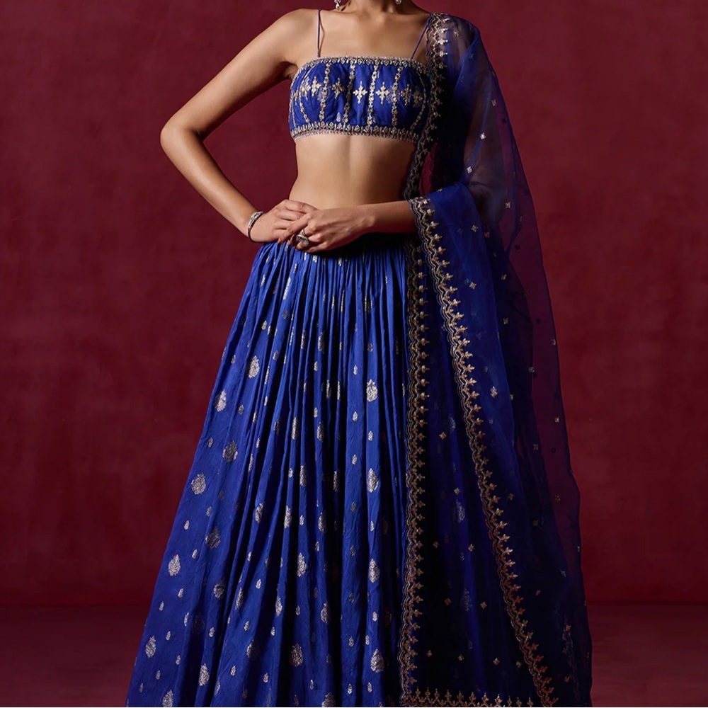 Lashkaraa Royal Blue Embroidered Brocade Lehenga